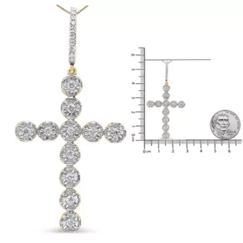 10K Yellow Gold 5/8 Cttw Diamond Cross Pendant for Men - NO CHAIN INCLUDED