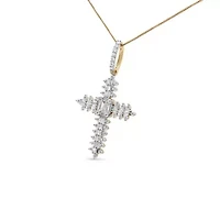 10K Yellow Gold 7/8 Ctw Diamond Zigzag Pattern Cross Pendant - NO CHAIN INCLUDED