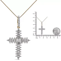 10K Yellow Gold 7/8 Ctw Diamond Zigzag Pattern Cross Pendant - NO CHAIN INCLUDED