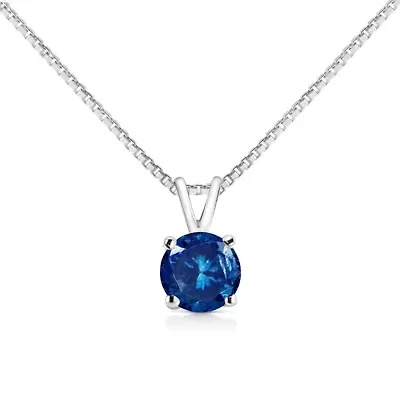 Lab Created 14K White Gold 1/2 Cttw Lab Grown Blue Diamond Solitaire Pendant Necklace - 18"