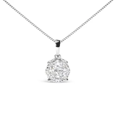 Lab Created 14k White 1.00 Cttw Lab Grown Diamond Cluster Pendant 18" Necklace