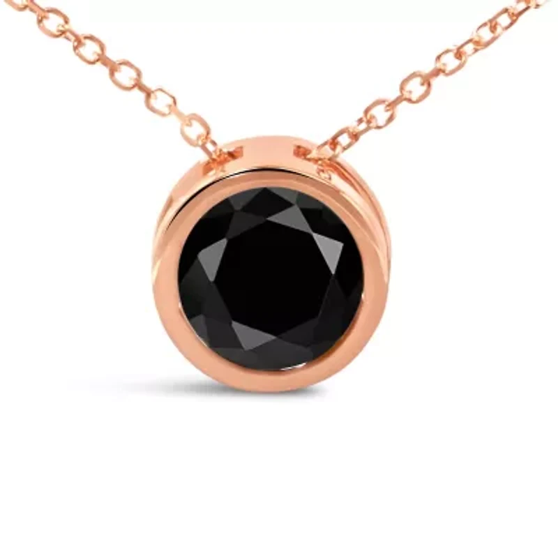 14K Rose Gold 3 1/2 Cttw Bezel-Set Black Diamond Solitaire Pendant Necklace - 18"