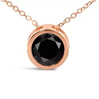 14K Rose Gold 3 1/2 Cttw Bezel-Set Black Diamond Solitaire Pendant Necklace - 18"
