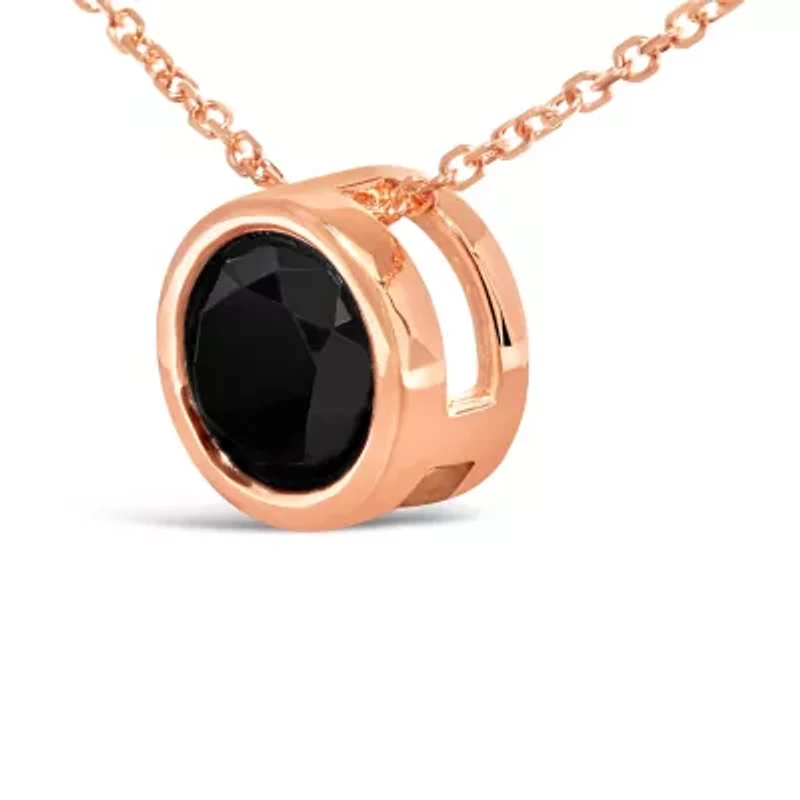 14K Rose Gold 3 1/2 Cttw Bezel-Set Black Diamond Solitaire Pendant Necklace - 18"
