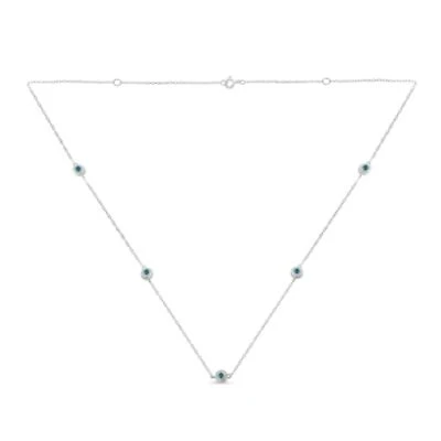 Sterling Silver Treated Blue Color Diamond Station Necklace