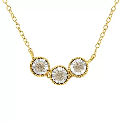 Two-Toned Sterling-Silver Champagne Diamond 3 Stone Necklace