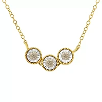 Two-Toned Sterling-Silver Champagne Diamond 3 Stone Necklace