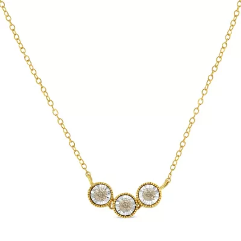 Two-Toned Sterling-Silver Champagne Diamond 3 Stone Necklace