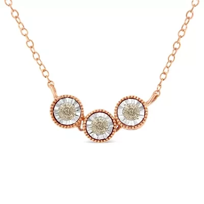 10K Gold Plated Silver 1/4 Cttw Champagne Diamond Triple Circle 18" Necklace