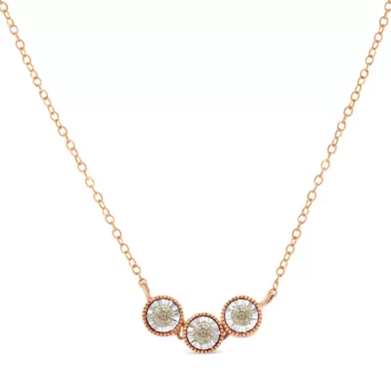 10K Gold Plated Silver 1/4 Cttw Champagne Diamond Triple Circle 18" Necklace