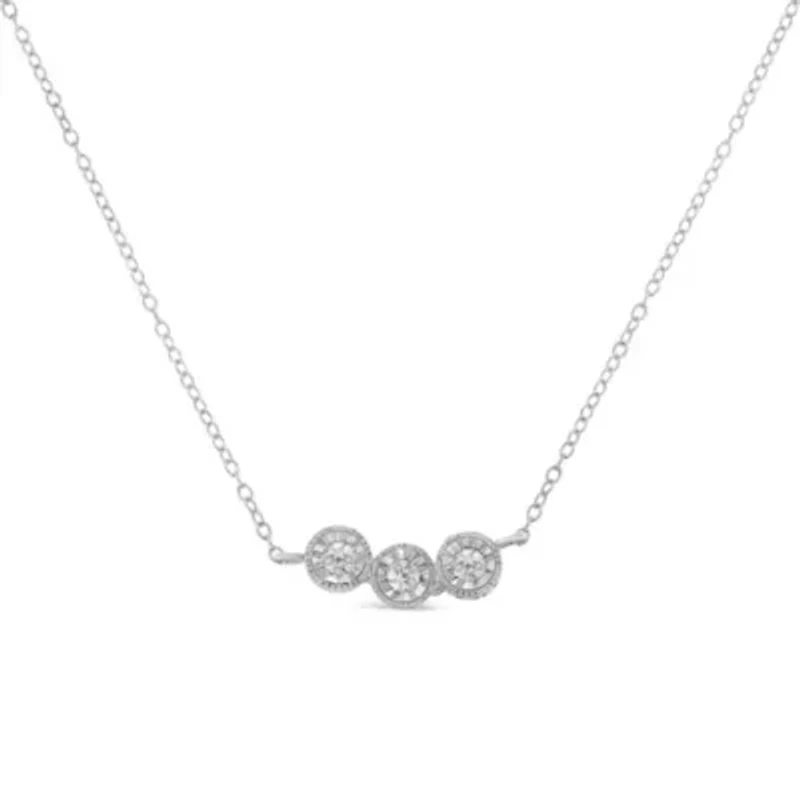 Sterling Silver Round Diamond Pendant Necklace