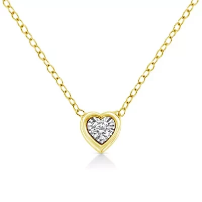 10K Yellow Gold Plated Silver 1/10 Cttw Diamond Heart Shape Pendant Necklace
