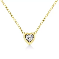 10K Yellow Gold Plated Silver 1/10 Cttw Diamond Heart Shape Pendant Necklace