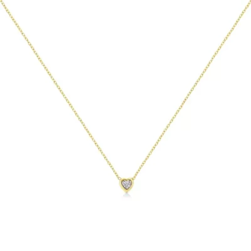 10K Yellow Gold Plated Silver 1/10 Cttw Diamond Heart Shape Pendant Necklace