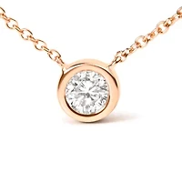 14K Rose Gold Plated Sterling Silver Bezel- Diamond Solitaire Pendant Necklace
