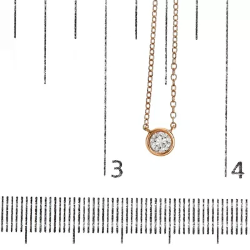 14K Rose Gold Plated Sterling Silver Bezel- Diamond Solitaire Pendant Necklace
