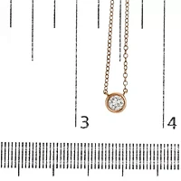 14K Rose Gold Plated Sterling Silver Bezel- Diamond Solitaire Pendant Necklace