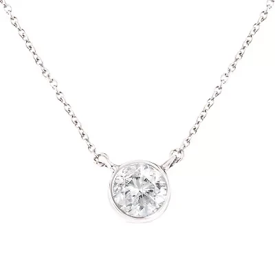 .925 Sterling Silver 1/2 Cttw Diamond Bezel 18" Pendant Necklace