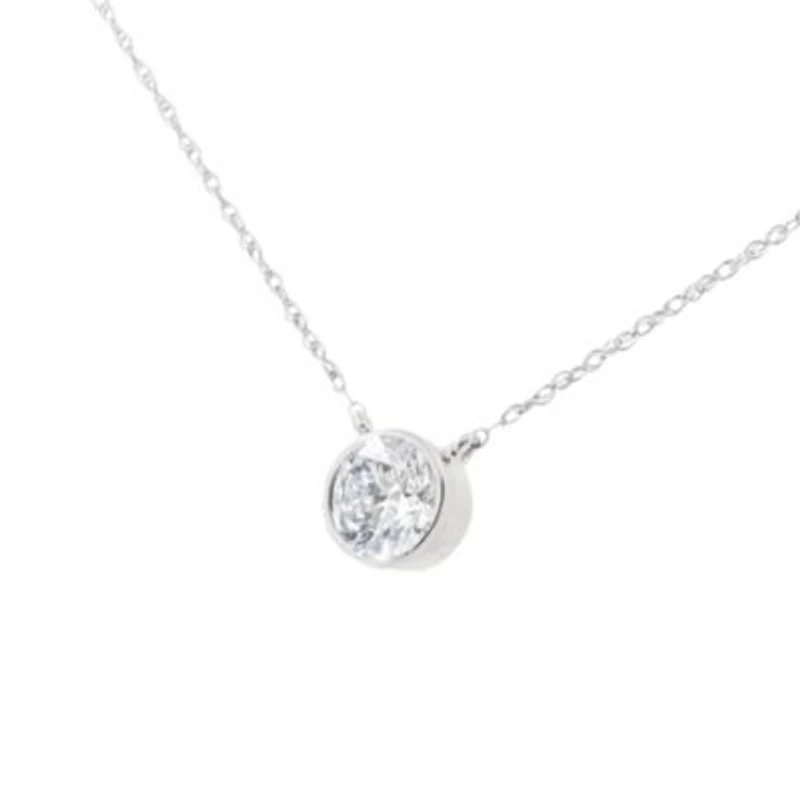 .925 Sterling Silver 1/2 Cttw Diamond Bezel 18" Pendant Necklace