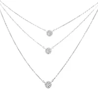 Silver 1/2 Cttw Round Diamond Medallion Multi-Strand Tri Pendant 18" Necklace