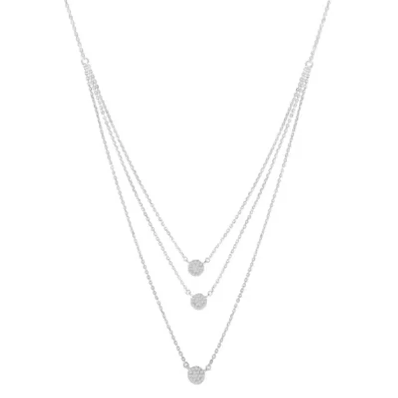 Silver 1/2 Cttw Round Diamond Medallion Multi-Strand Tri Pendant 18" Necklace