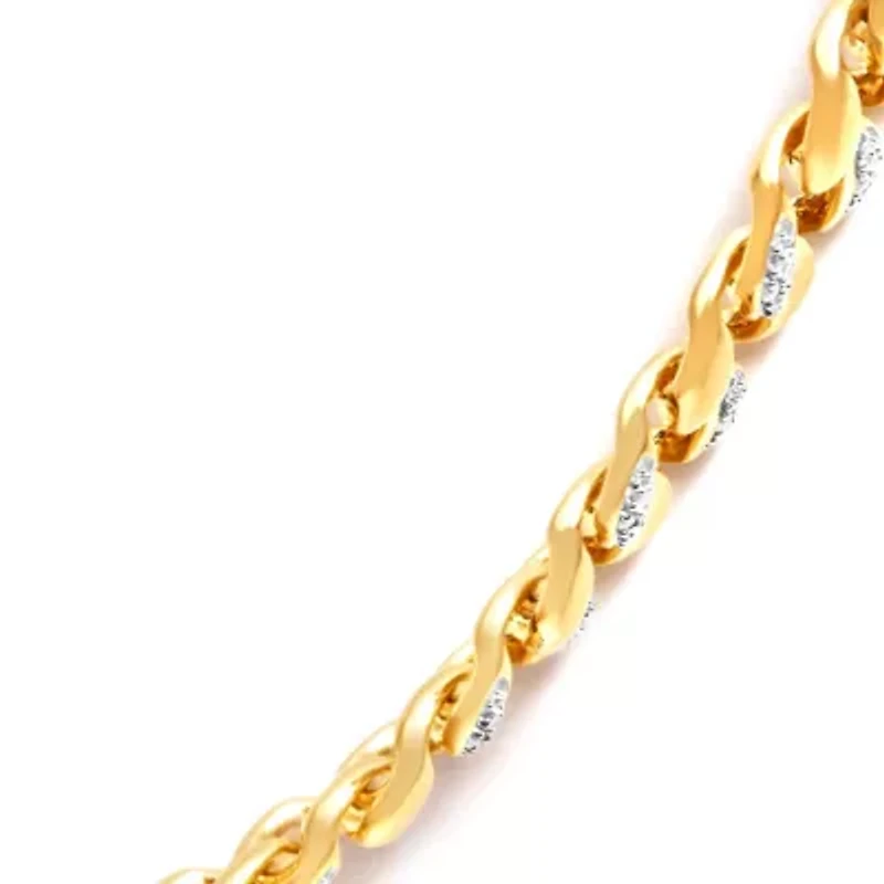 14K Yellow Gold Plated Silver 1.0 Cttw Diamond Cuban Link Necklace - 18" Inches