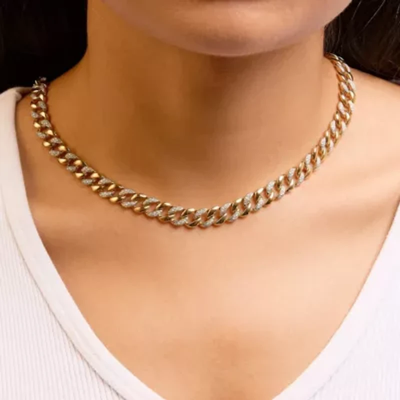 14K Yellow Gold Plated Silver 1.0 Cttw Diamond Cuban Link Necklace - 18" Inches