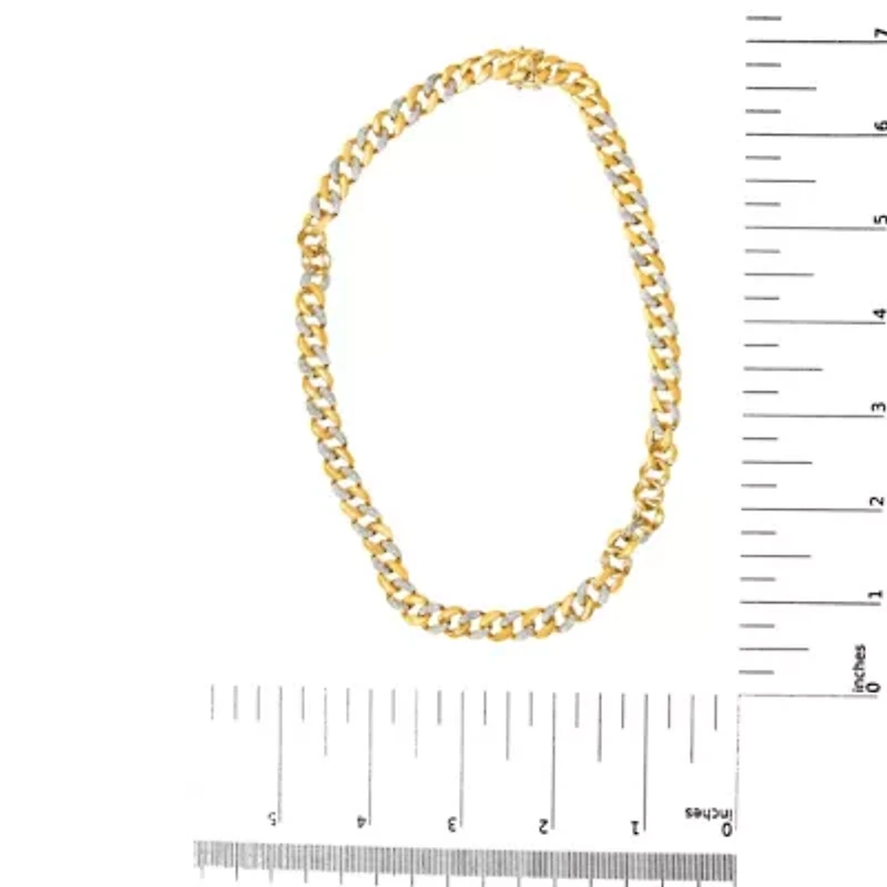 14K Yellow Gold Plated Silver 1.0 Cttw Diamond Cuban Link Necklace - 18" Inches