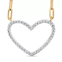 14K Yellow Gold Plated Silver 1/4 Cttw Diamond Heart with Paperclip Chain Necklace