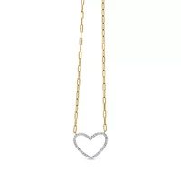14K Yellow Gold Plated Silver 1/4 Cttw Diamond Heart with Paperclip Chain Necklace