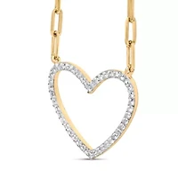 14K Yellow Gold Plated Silver 1/4 Cttw Diamond Heart with Paperclip Chain Necklace