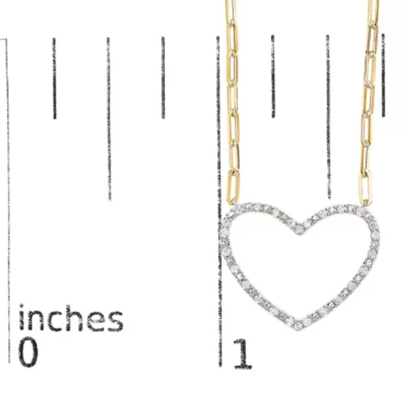 14K Yellow Gold Plated Silver 1/4 Cttw Diamond Heart with Paperclip Chain Necklace