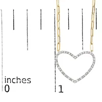 14K Yellow Gold Plated Silver 1/4 Cttw Diamond Heart with Paperclip Chain Necklace