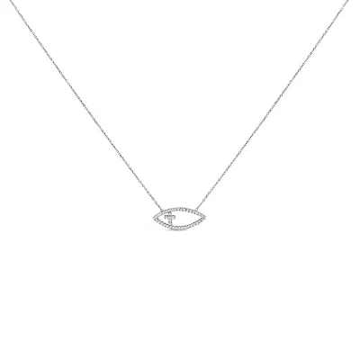 .925 Sterling Silver 1/2 Cttw Diamond Cross and Evil Eye 18" Inch Pendant Necklace