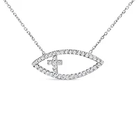 .925 Sterling Silver 1/2 Cttw Diamond Cross and Evil Eye 18" Inch Pendant Necklace