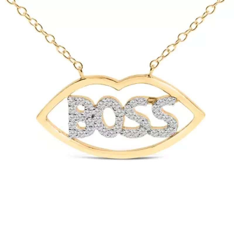 14K Yellow Gold Plated Silver 1/4 Cttw Diamond "Boss" Pendant Necklace - 18 Inch