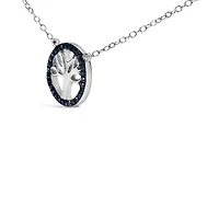 Silver 1/6 Cttw Blue Diamond Tree of Life and Circle 18" Pendant Necklace