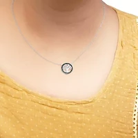 Silver 1/6 Cttw Blue Diamond Tree of Life and Circle 18" Pendant Necklace
