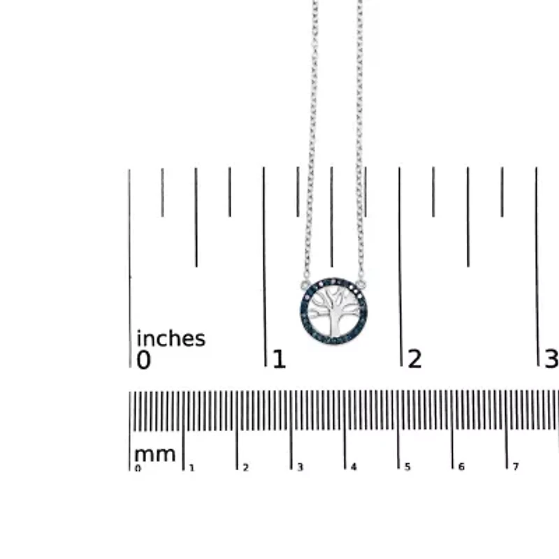 Silver 1/6 Cttw Blue Diamond Tree of Life and Circle 18" Pendant Necklace