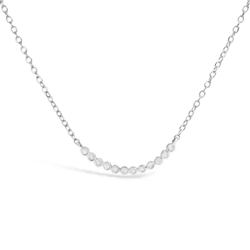 Silver Diamond Accent Curved Bar Necklace- 18"