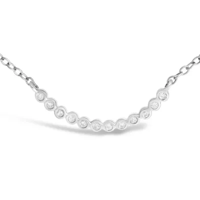 Silver Diamond Accent Curved Bar Necklace- 18"