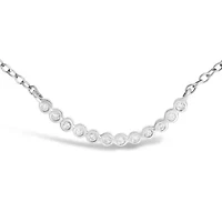 Silver Diamond Accent Curved Bar Necklace- 18"