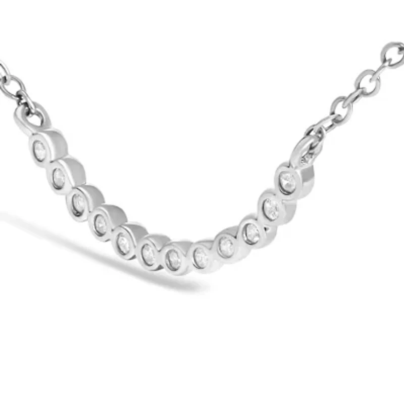 Silver Diamond Accent Curved Bar Necklace- 18"