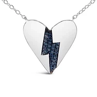 .925 Sterling Silver Blue Diamond Broken Heart Pendant Necklace - 18" Inches