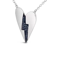 .925 Sterling Silver Blue Diamond Broken Heart Pendant Necklace - 18" Inches