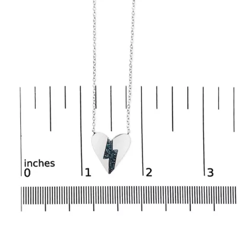 .925 Sterling Silver Blue Diamond Broken Heart Pendant Necklace - 18" Inches