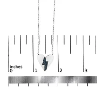 .925 Sterling Silver Blue Diamond Broken Heart Pendant Necklace - 18" Inches