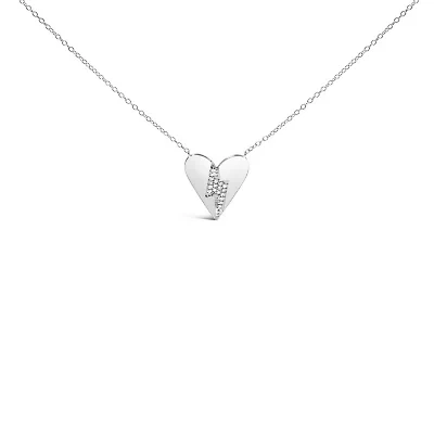 .925 Sterling Silver Diamond Broken Heart Pendant Necklace - 18" Inches