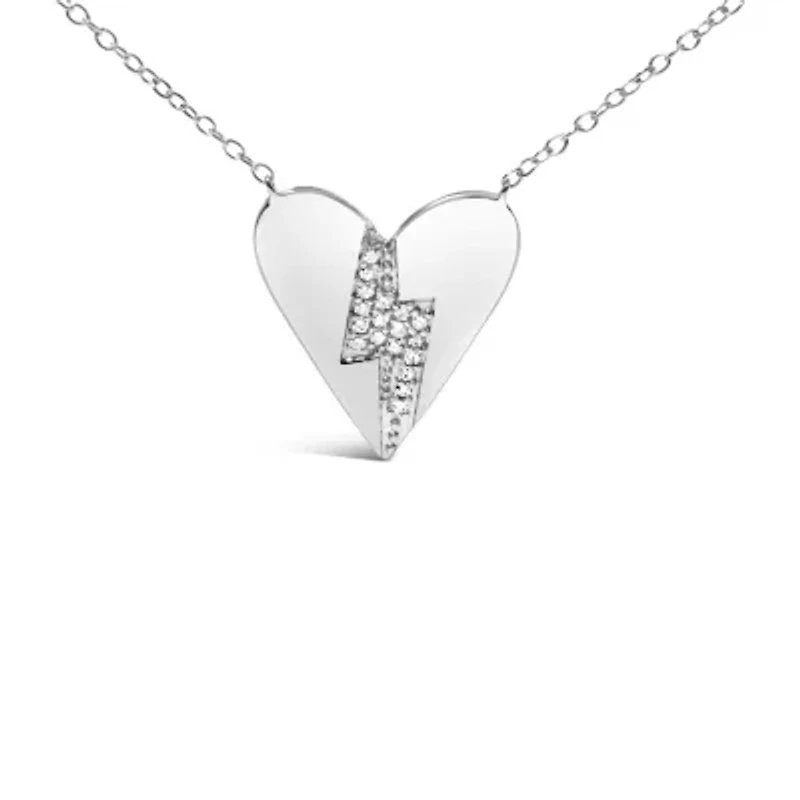 .925 Sterling Silver Diamond Broken Heart Pendant Necklace - 18" Inches