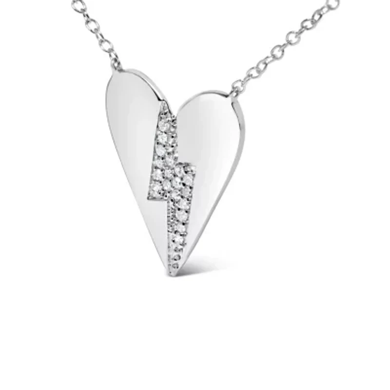 .925 Sterling Silver Diamond Broken Heart Pendant Necklace - 18" Inches